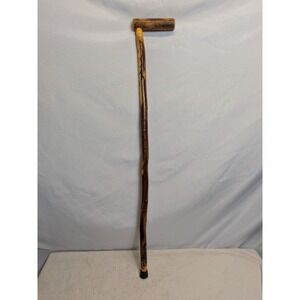 Navy Veteran Hand Carved Walking Cane 37" Signed Wood Stick Folk Art Americana